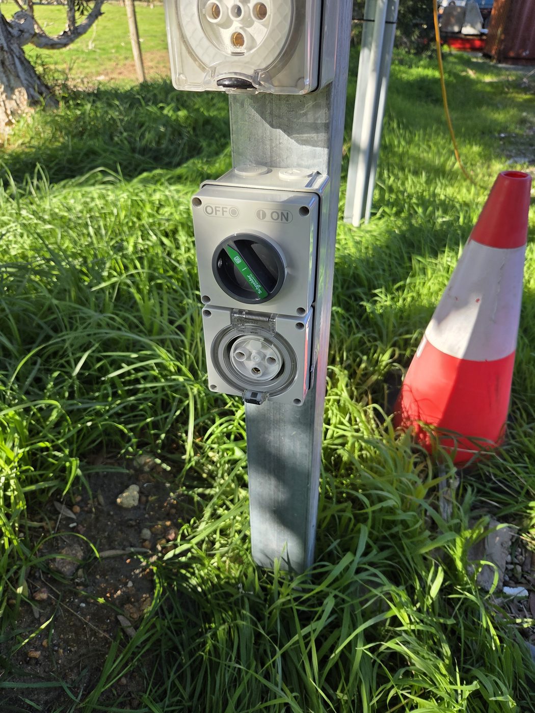 Outdoor power outlet installed at an industrial transport yard